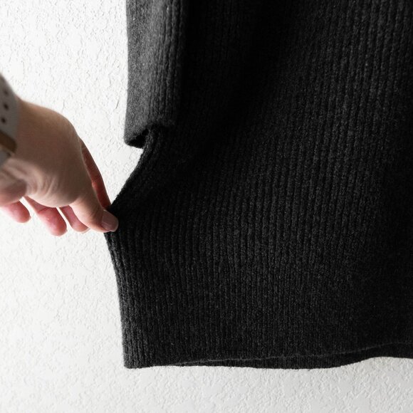 Old Navy Dress Sz L Dark Gray Knit 1/4 Zip Ribbed Long Sleeve Shift Recycled - Picture 6 of 8